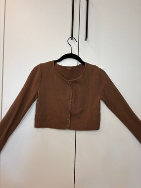 Brandy Melville/ John Galt Cropped Brown Button-Front Cardigan